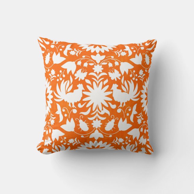 Otomi tryck-, orange- & vitBoho dekorativ kudde (Framsida)