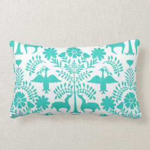 Otomi tryck, vit & MintBoho dekorativ kudde