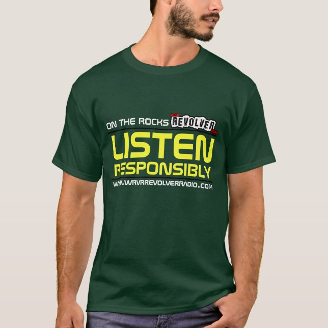 OTR-revolveren radiosände LYSSNAR ANSVARIGT T-shirt (Framsida)