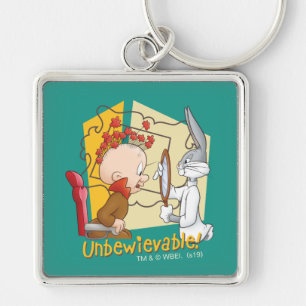 "Otrolig" barberare BUGS BUNNY™ & Elmer Fudd Fyrkantig Silverfärgad Nyckelring
