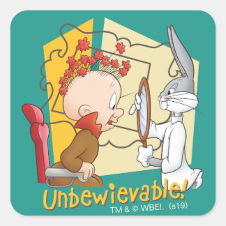 "Otrolig" Barberare BUGS BUNNY™ & Elmer Fudd Fyrkantigt Klistermärke