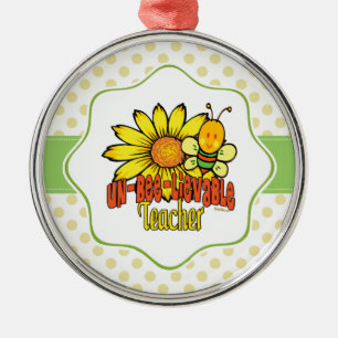 Otrolig lärare med solblommor och bin julgransprydnad metall