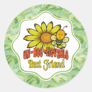 Otroliga, bästa friend-blommor och -bin runt klistermärke