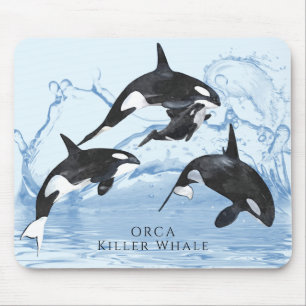 Otroliga Orcas med svart och vitt vatten Musmatta