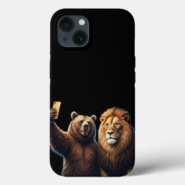 Otroliga vänner: Bear & Lejon Selfie Phone Case! (Baksida)