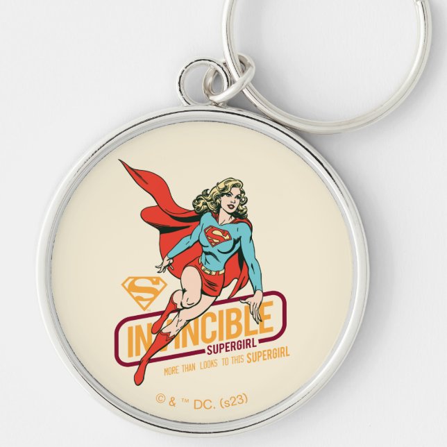 Otroligt Supergirl Retro Graphic Rund Silverfärgad Nyckelring (Framsidan)