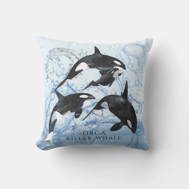 Otrovärdiga Orcas med svart och vitt vatten Kudde (Framsida)