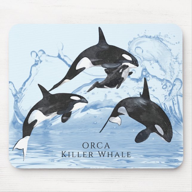 Otrovärdiga Orcas med svart och vitt vatten Musmatta (Framsidan)