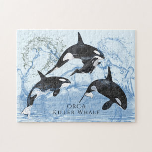 Otrovärdiga Orcas med svart och vitt vatten Pussel