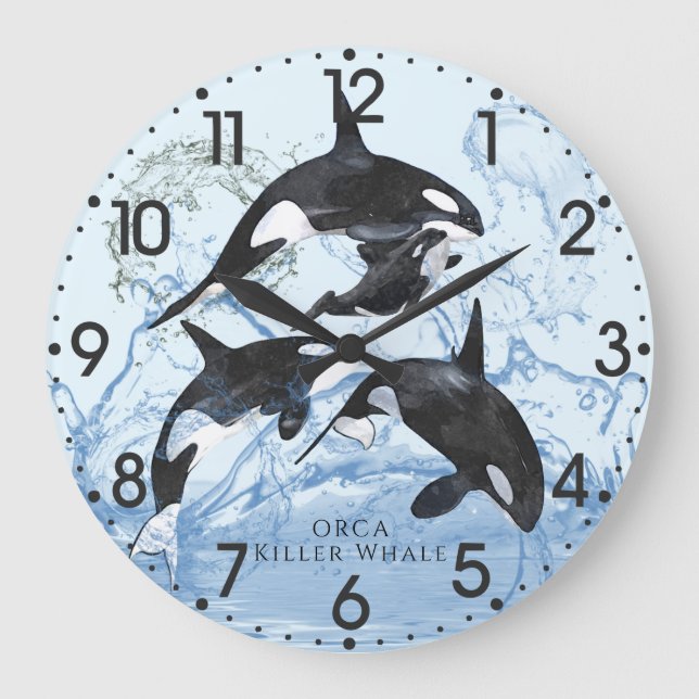 Otrovärdiga Orcas med svart och vitt vatten Stor Klocka (Framsida)