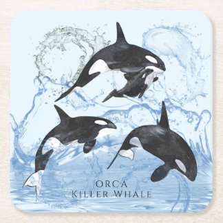 Otrovärdiga Orcas med svart och vitt vatten Underlägg Papper Kvadrat