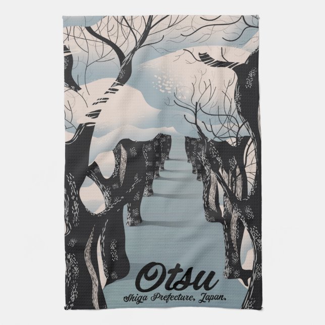 Otsu, Japan, Blommande träd reseposter Kökshandduk (Vertikal)