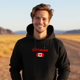 Ottawa Canada Canadian Flagga Mörk Färg Hoodie