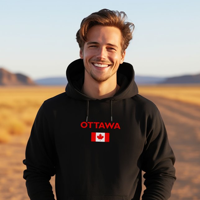 Ottawa Canada Canadian Flagga Mörk Färg Hoodie (Skapare uppladdad)