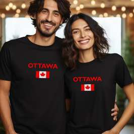 Ottawa Canada Canadian Flagga Mörk Färg T Shirt