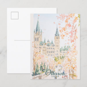 Ottawa Canada Gouache Paint Illustration Travel Vykort