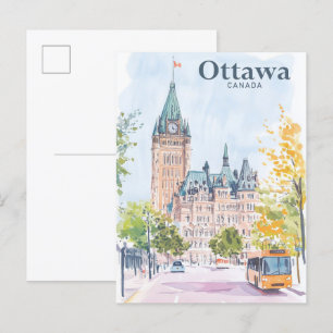 Ottawa Canada Gouache Paint Illustration Travel Vykort