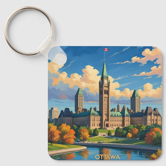 Ottawa Canada Parliament Building, City Skyline Nyckelring (Framsida)