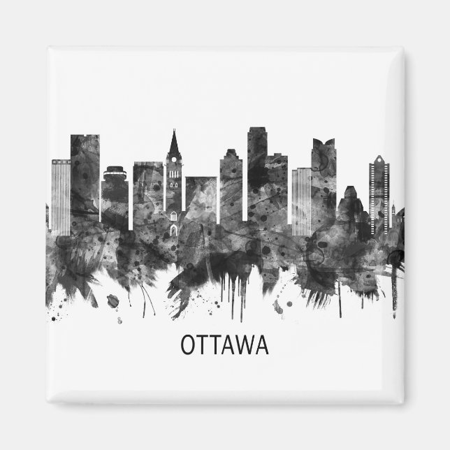 Ottawa Canada Skyline BW Magnet (Framsidan)