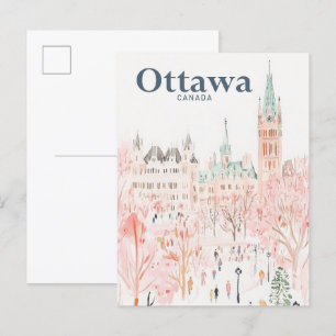Ottawa Canada Watercolor Painting Travel Vykort