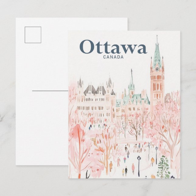 Ottawa Canada Watercolor Painting Travel Vykort (Fram/baksida)