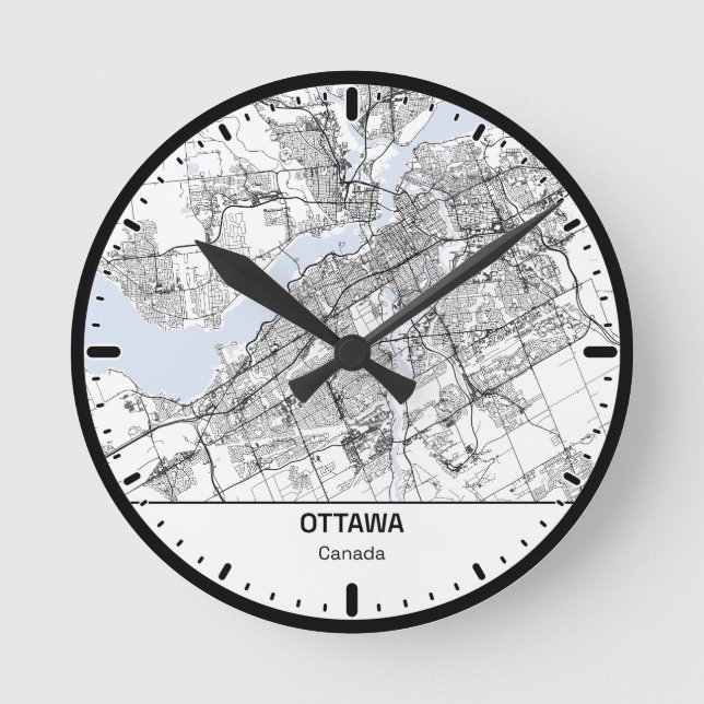 Ottawa Clock City Line Art Rund Klocka (Framsida)