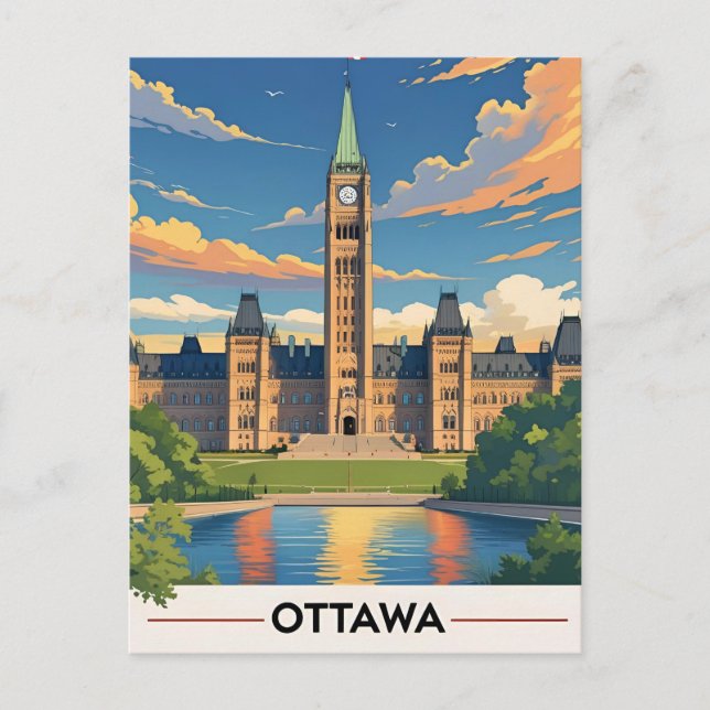 Ottawa Kanada Parlamentsbyggnad, Stadssiluett Vykort (Framsida)