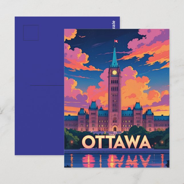 Ottawa Kanada Parlamentsbyggnad, Stadssiluett Vykort (Fram/baksida)