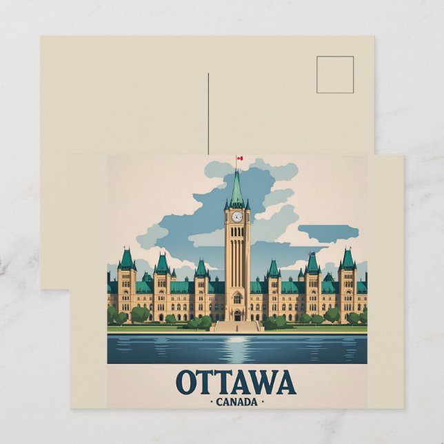 Ottawa Kanada Parlamentsbyggnaden, Stadssiluett Vykort (Fram/baksida)