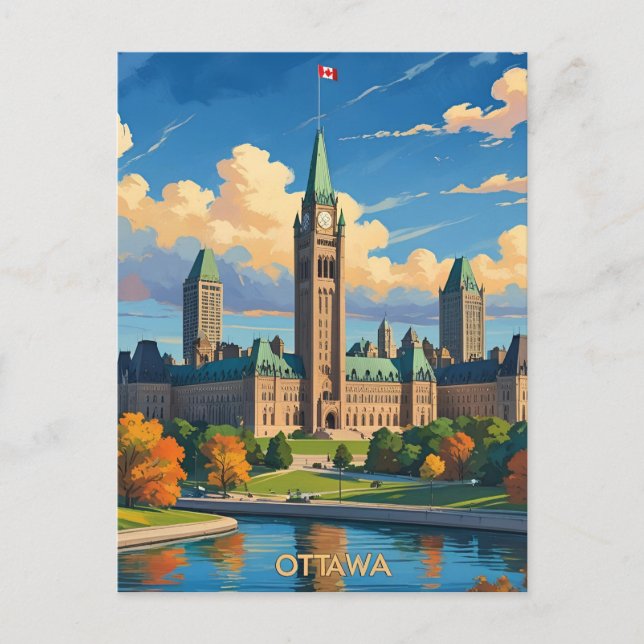 Ottawa Kanada Parlamentsbyggnaden, Stadssiluett Vykort (Framsida)