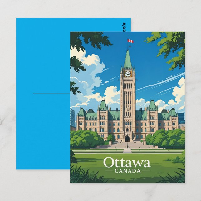 Ottawa Kanada Parlamentsbyggnaden, Stadssiluett Vykort (Fram/baksida)