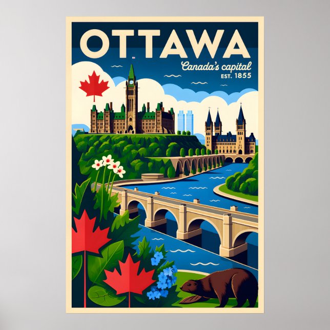 Ottawa Kanada Retro Resemålning Poster Konst (Framsidan)