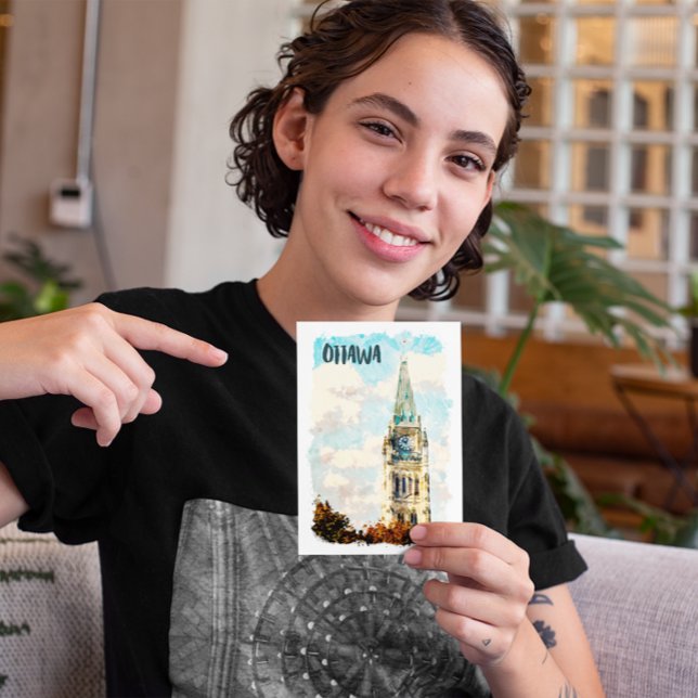 Ottawa Kanadas parlament Backe Watercolor Vykort (ottawa canada parliament postcard)