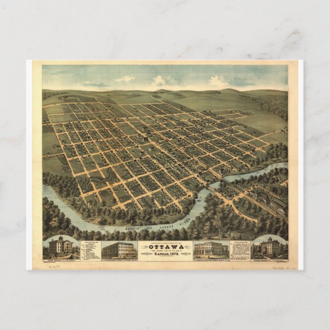 Ottawa, Kansas 1872 Vykort (Framsida)
