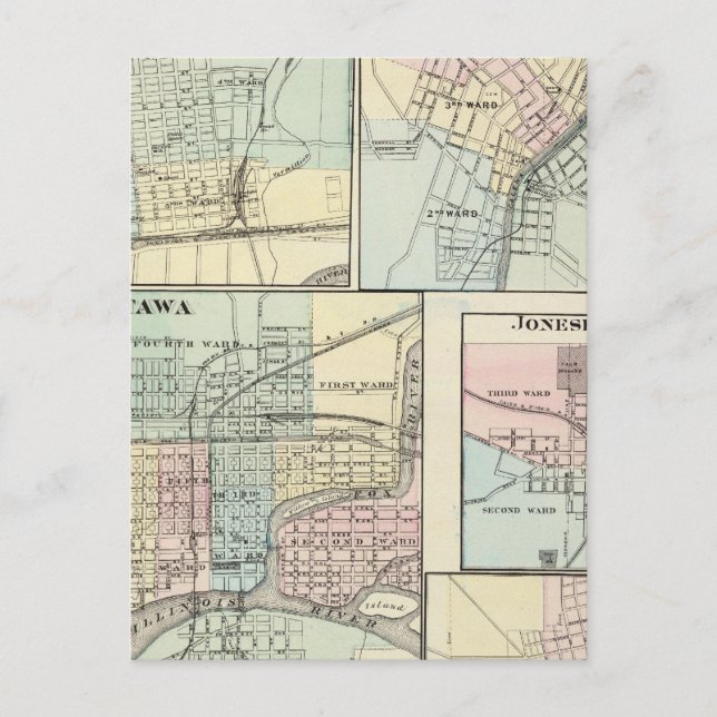 Ottawa, LaSalle, Galena, Jonesboro och Sparta Vykort (Framsida)