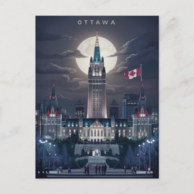 Ottawa parlament backe Night Vykort (Framsida)