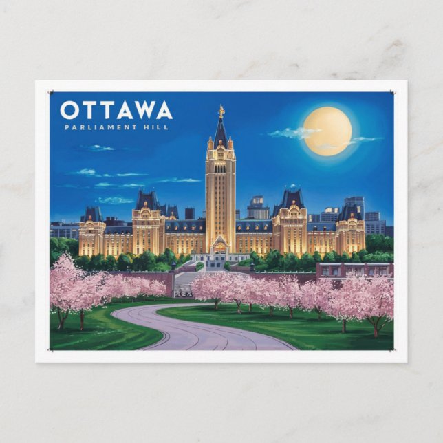 Ottawa-parlamentet backe Moonlight Vykort (Framsida)