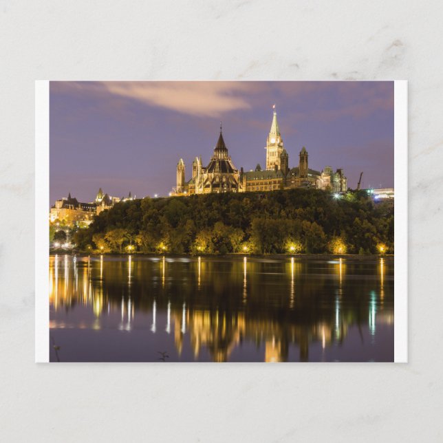 Ottawa-parlamentet i natt vykort (Framsida)