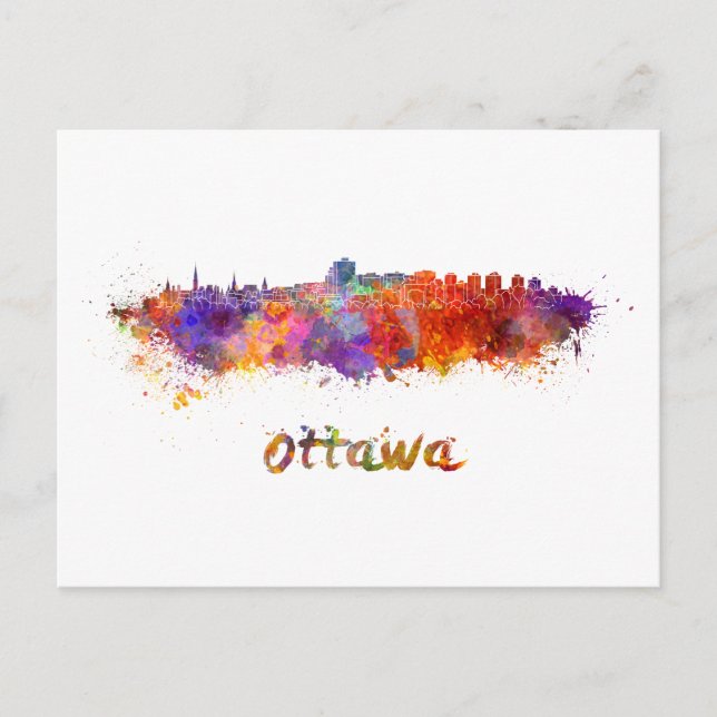 Ottawa skyline i vattenfärg vykort (Framsida)