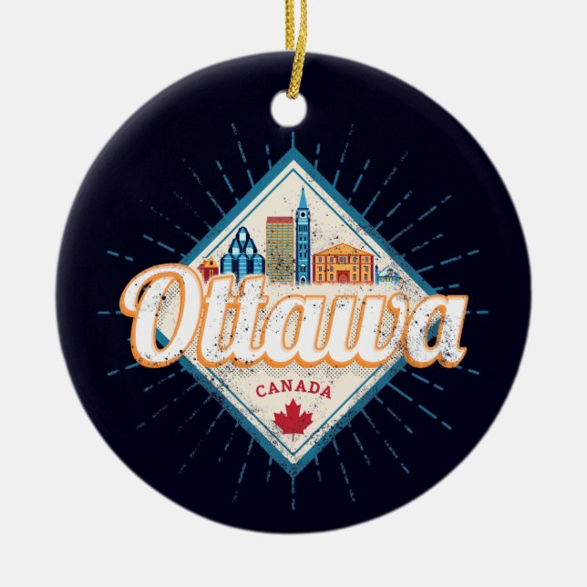 Ottawa Skyline Ontario Retro Canada Vintage Julgransprydnad Keramik (Framsidan)