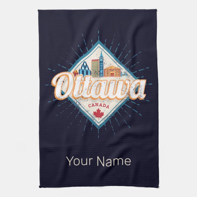 Ottawa Skyline Ontario Retro Canada Vintage Kökshandduk (Vertikal)