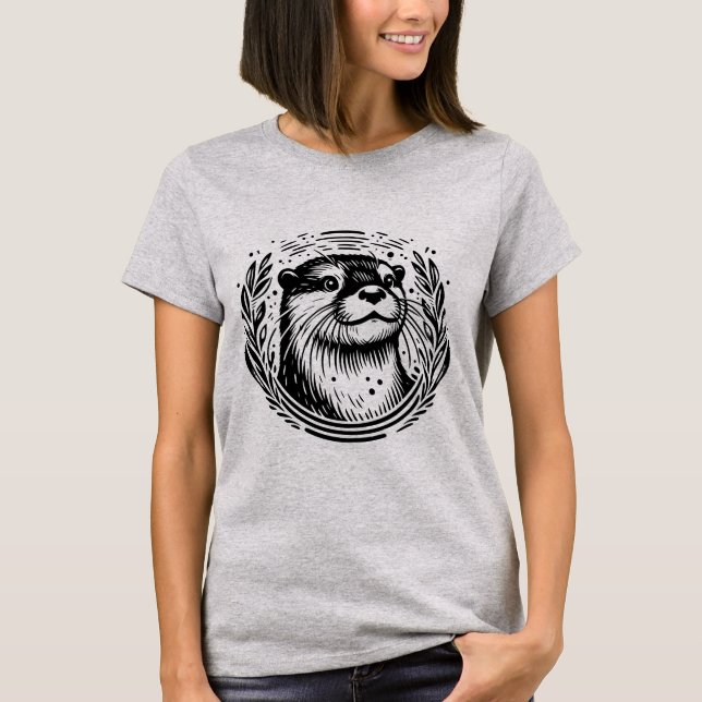 Otter Ansikte Botanical Illustration T Shirt (Framsida)