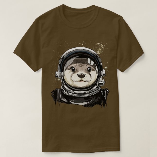 Otter Astronaut Space Exploration Astronomy Älskar T Shirt (Design framsida)