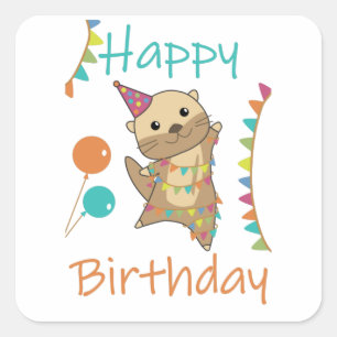 Otter Birthday Önskemål Cute Lycklig Otter Fyrkantigt Klistermärke