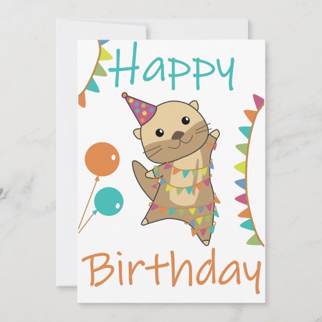 Otter Birthday Önskemål Cute Lycklig Otter Vuxen C Inbjudningar (Framsida)