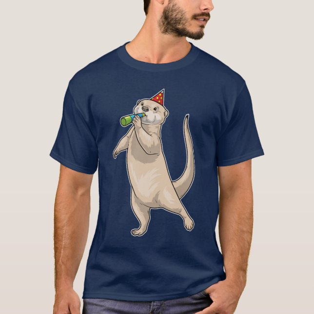 Otter Birthday Party horn T Shirt (Framsida)
