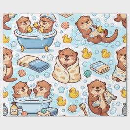 Otter Bubble Bath Inpackningspapper Sött Mysigt Presentpapper