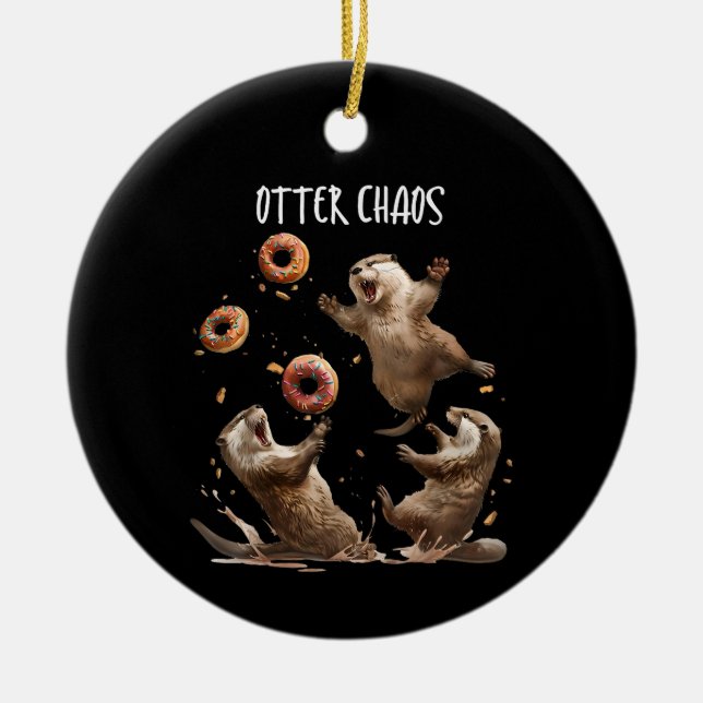 Otter Chaos Funny Bagel Fighting Sea Otters Pun An Julgransprydnad Keramik (Framsidan)