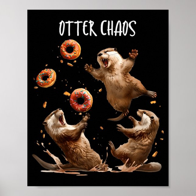 Otter Chaos Funny Bagel Fighting Sea Otters Pun An Poster (Framsidan)