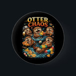 Otter Chaos Knapp<br><div class="desc">A playful illustration of mischievous otters splashing in water while enjoying snacks,  toys,  and summer fun in a burst of joyful chaos.</div>